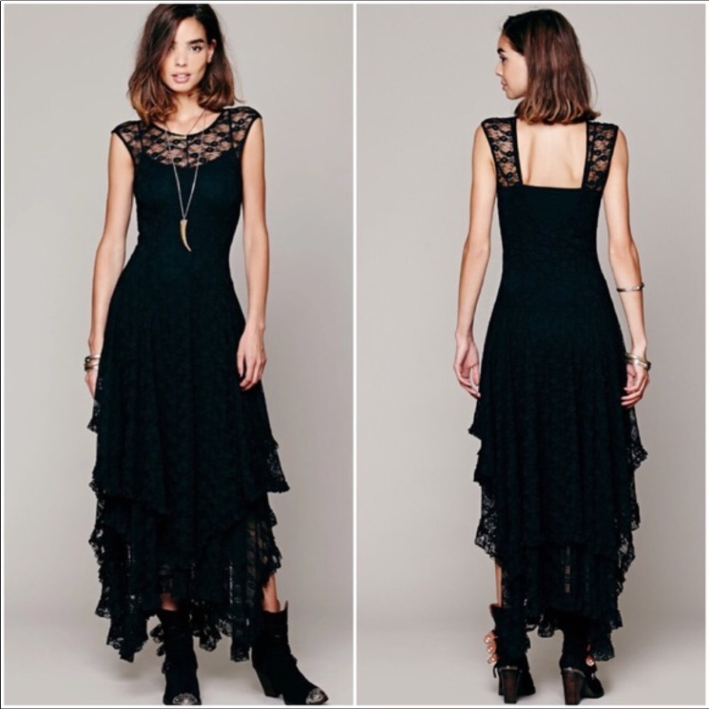 Boho People Double Layer Ruffle Sheer Lace Dress - Picture 2 of 4